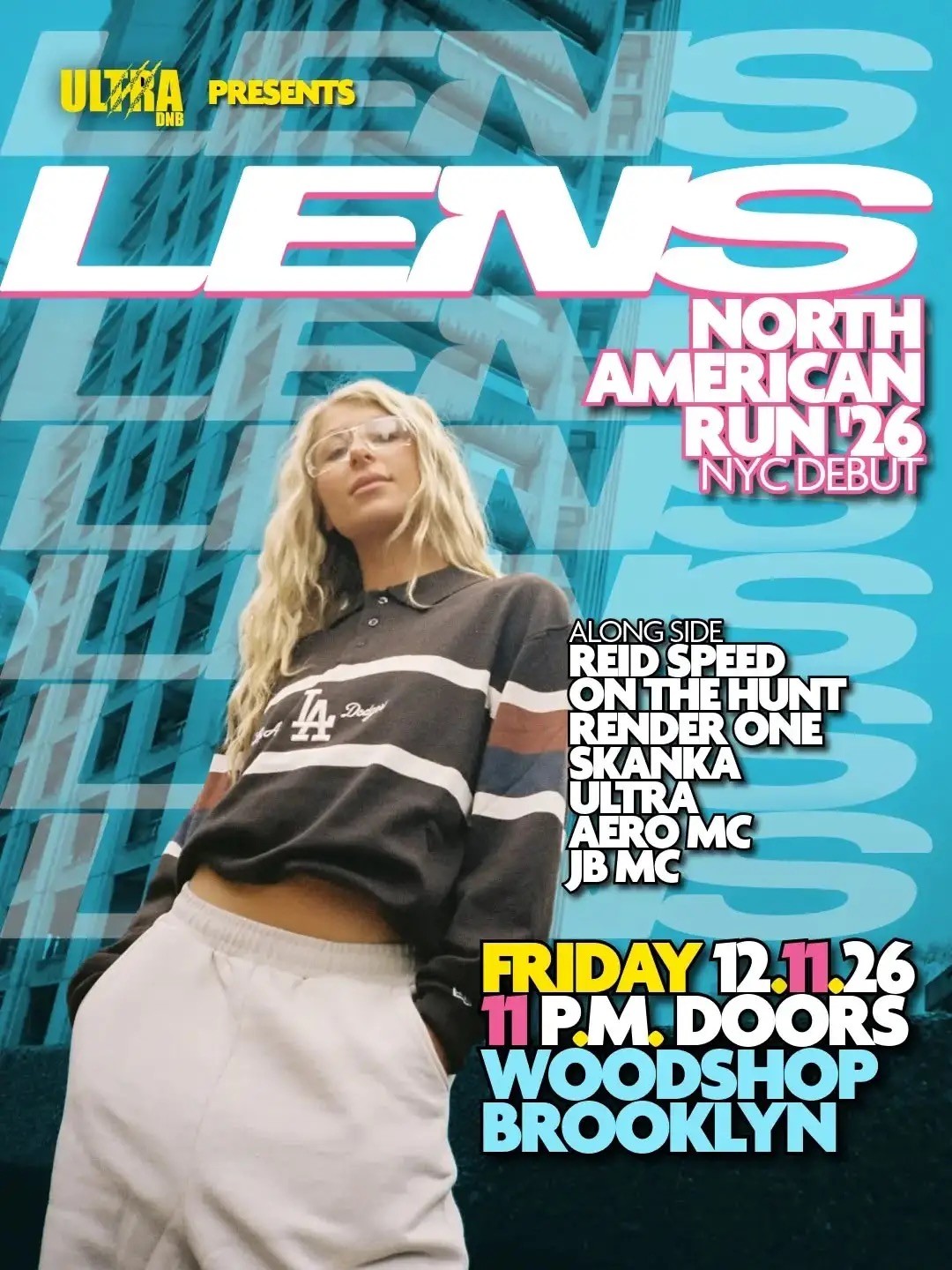 Ultra DNB presents Lens North American Run '26 NYC Debut with Reid Speed, Friday December 11 at Woodshop Brooklyn